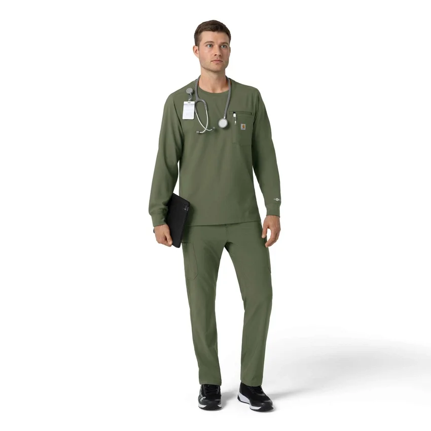 Force Cross-Flex langærmet scrub-bluse med rund hals