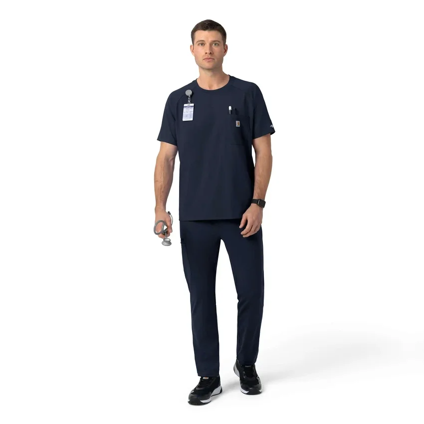 Force Cross-Flex strikket scrubs-bluse med rund hals