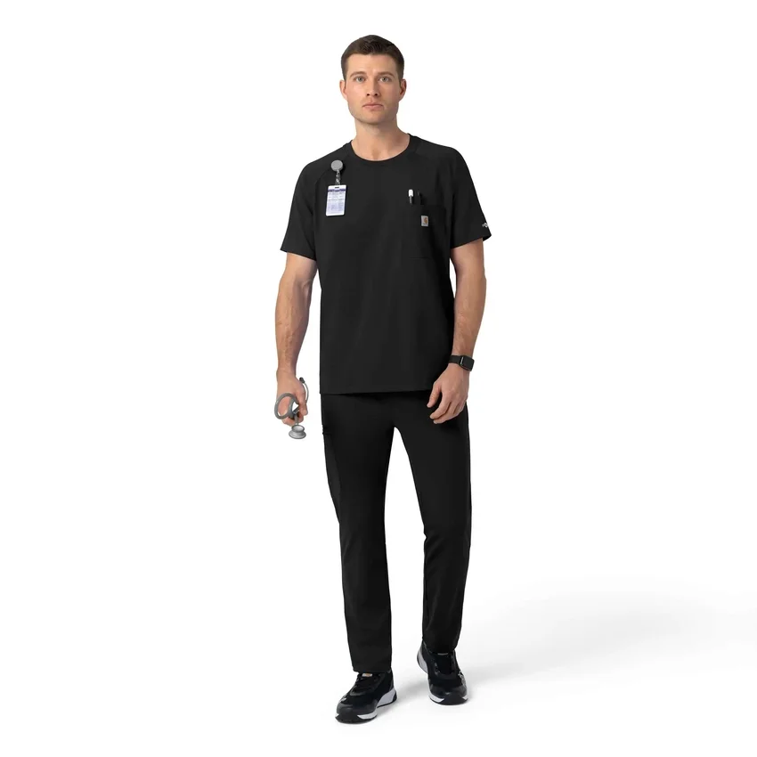 Force Cross-Flex strikket scrubs-bluse med rund hals