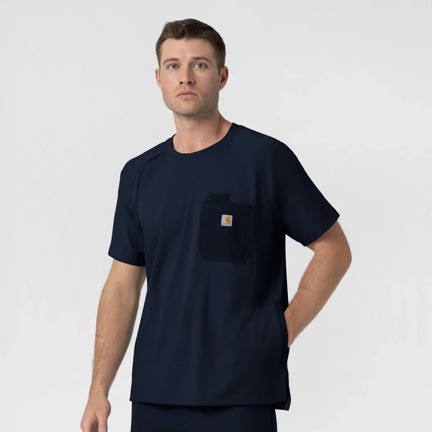 Force Cross-Flex strikket scrubs-bluse med rund hals