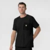 Force Cross-Flex strikket scrubs-bluse med rund hals
