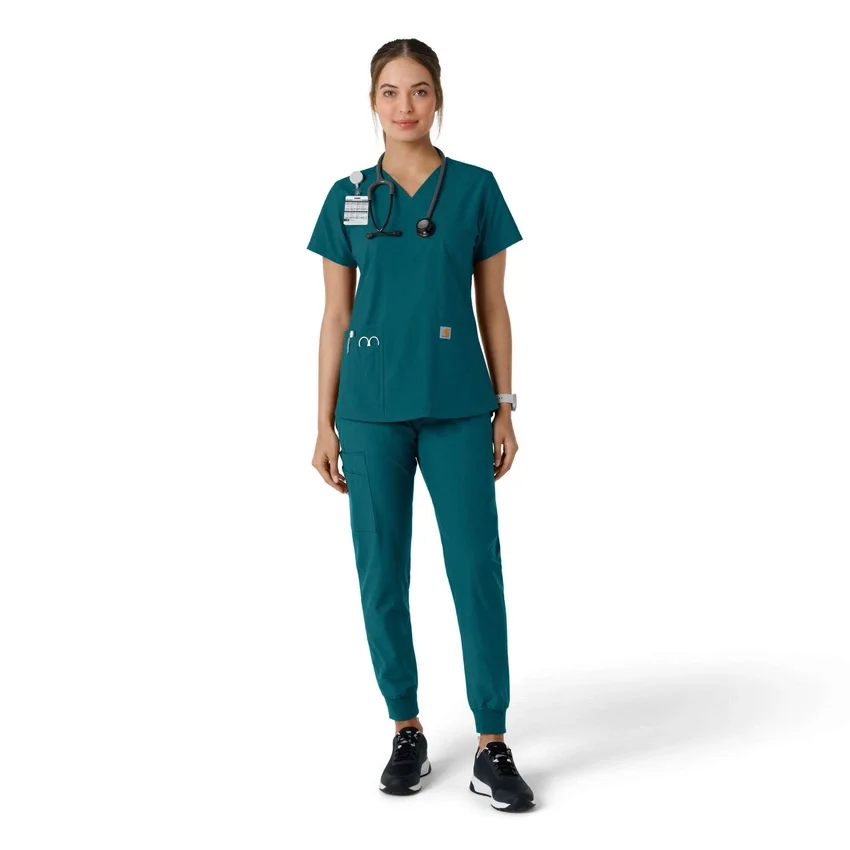 Force Essentials V-hals strikpanelet-scrubbluse til kvinder