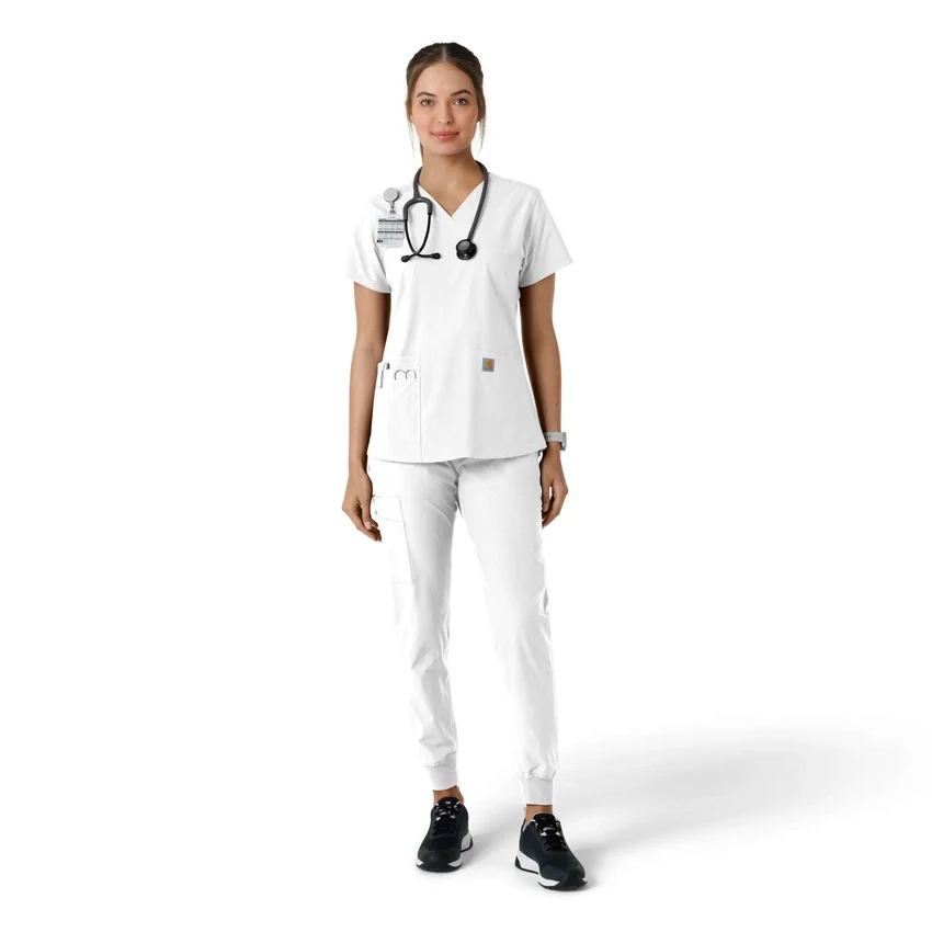 Force Essentials V-hals strikpanelet-scrubbluse til kvinder