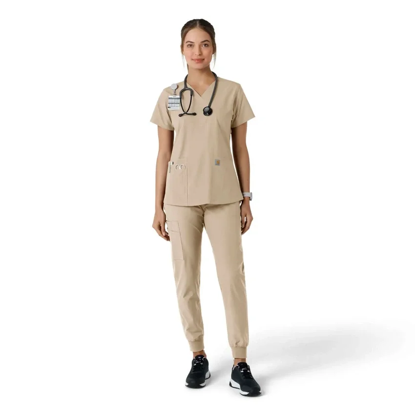 Force Essentials V-hals strikpanelet-scrubbluse til kvinder