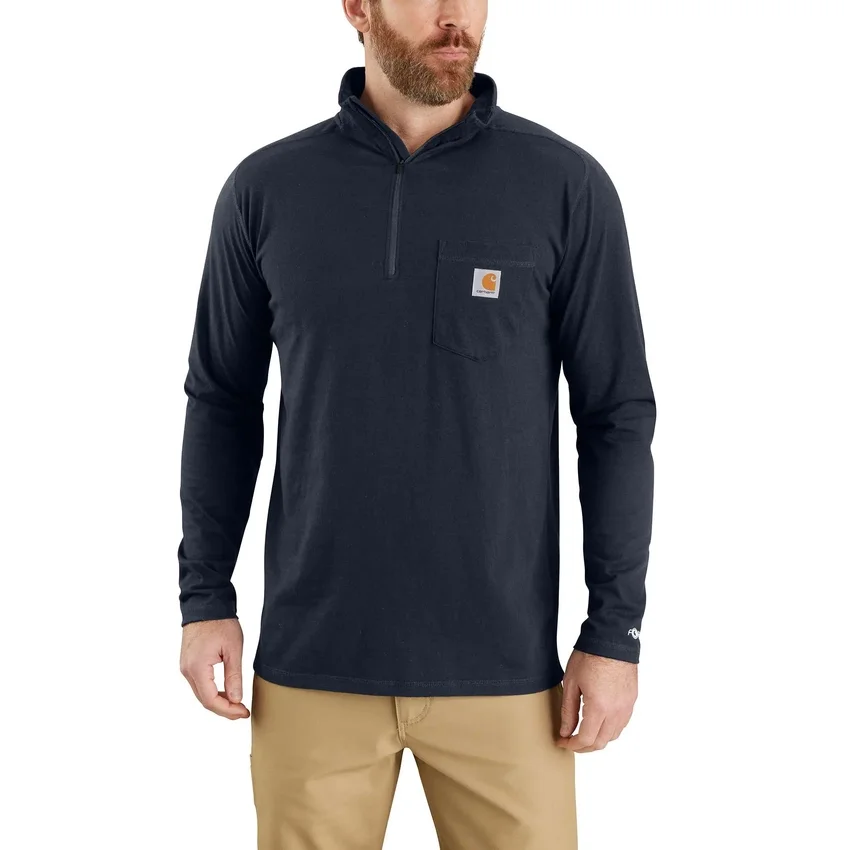 Force langærmet, svedtransporterende pullover med kvartlynlås til mænd