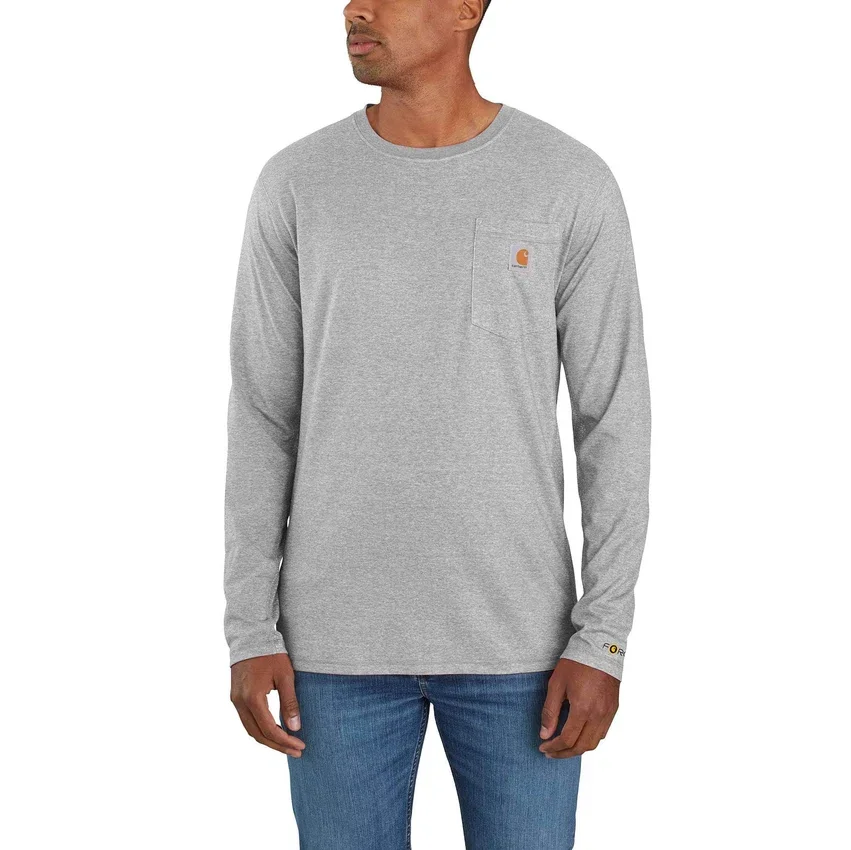 Force langærmet, svedtransporterende T-shirt med lomme til mænd