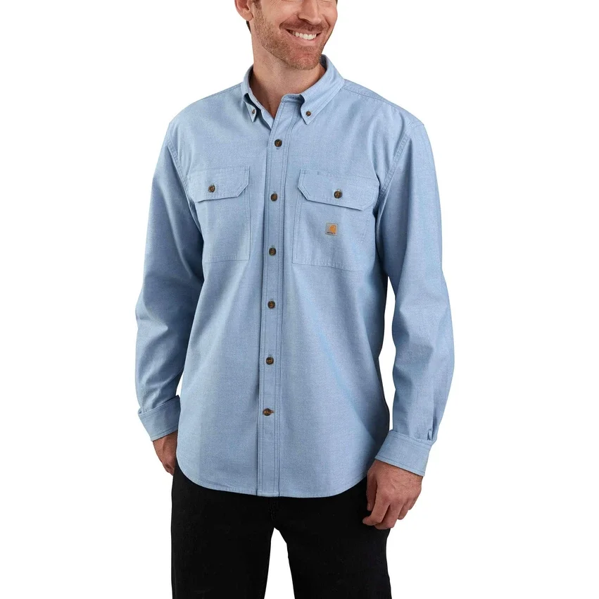 Herre-chambray-skjorte med løse ærmer og lange ærmer – Arbejdsskjorter til mænd