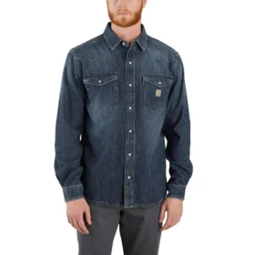 Herre-denimskjorte i Montana-stil med afslappet pasform, lange løse ærmer og trykknapper foran