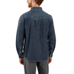 Herre-denimskjorte i Montana-stil med afslappet pasform, lange løse ærmer og trykknapper foran