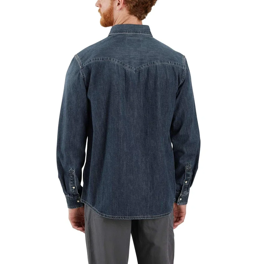 Herre-denimskjorte i Montana-stil med afslappet pasform, lange løse ærmer og trykknapper foran