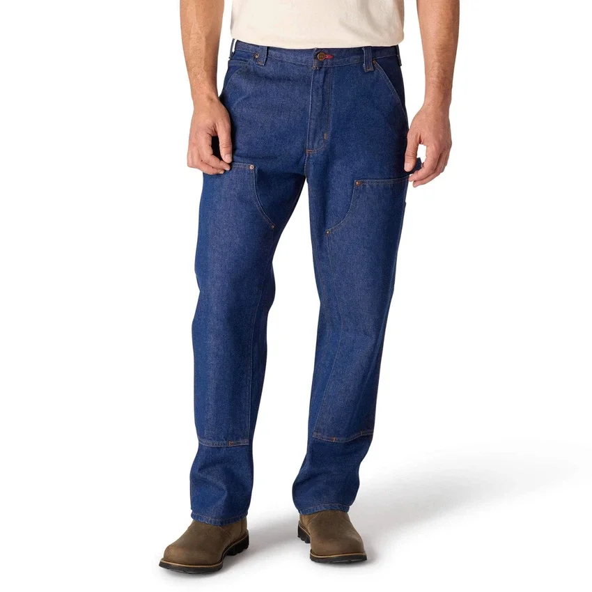 Herre-jeans fra Crafted-serien med løs pasform, lige ben og dobbelt forstærkning ved knæene