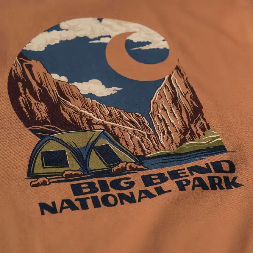 Herre-skjorte med grafisk motiv fra Big Bend National Park, kraftig kvalitet, løse ærmer
