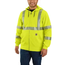 Herre-sweatshirt med hætte, fuld lynlås og høj synlighed, klasse 3 Force