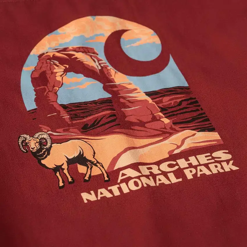 Herre-t-shirt med grafisk motiv fra Arches National Park, kraftig kvalitet, med lange løse ærmer