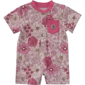 Kortærmet blomstret Henley-romper med lommer til piger (baby)