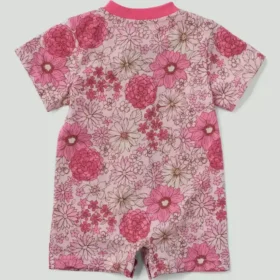 Kortærmet blomstret Henley-romper med lommer til piger (baby)