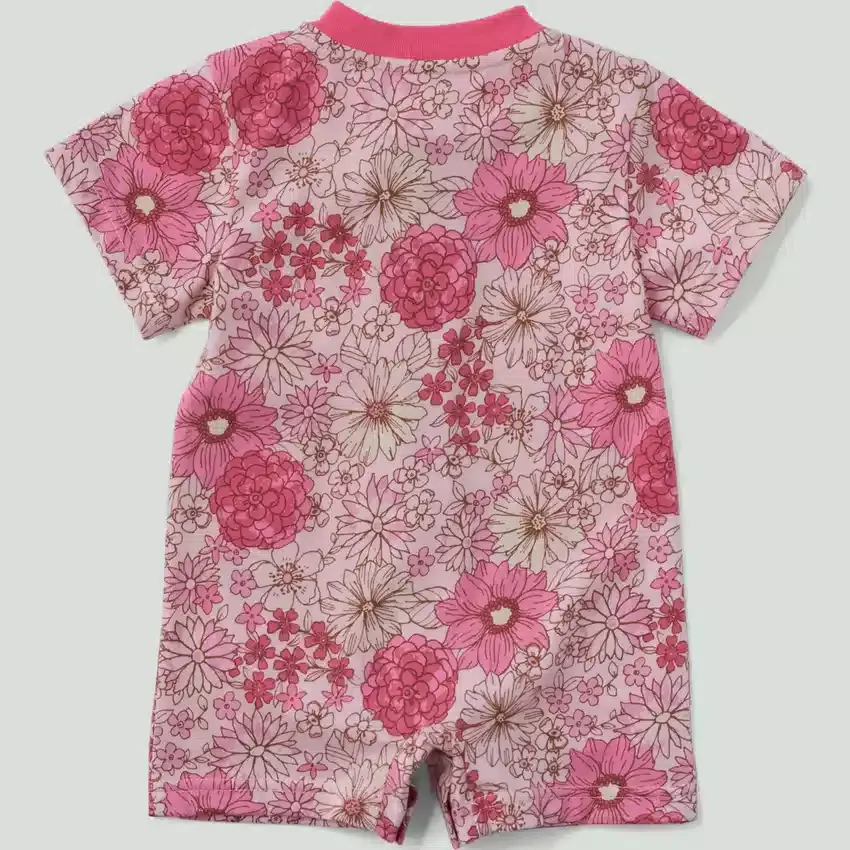 Kortærmet blomstret Henley-romper med lommer til piger (baby)