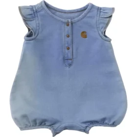 Kortærmet denim-henley-romper med løse ærmer til piger (baby)