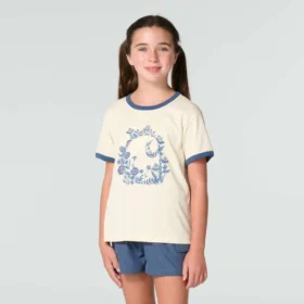 Kortærmet T-shirt med blomsterprint og “C”-ring i halsen til piger (børn/småbørn/unge)