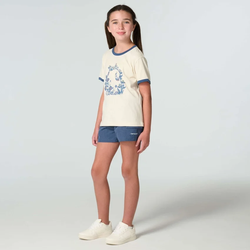 Kortærmet T-shirt med blomsterprint og "C"-ring i halsen til piger (børn/småbørn/unge)