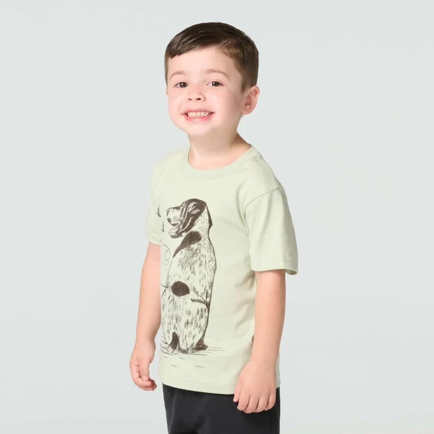 Kortærmet T-shirt med hundemotiv til drenge (børn/småbørn)