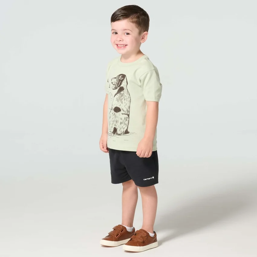 Kortærmet T-shirt med hundemotiv til drenge (børn/småbørn)