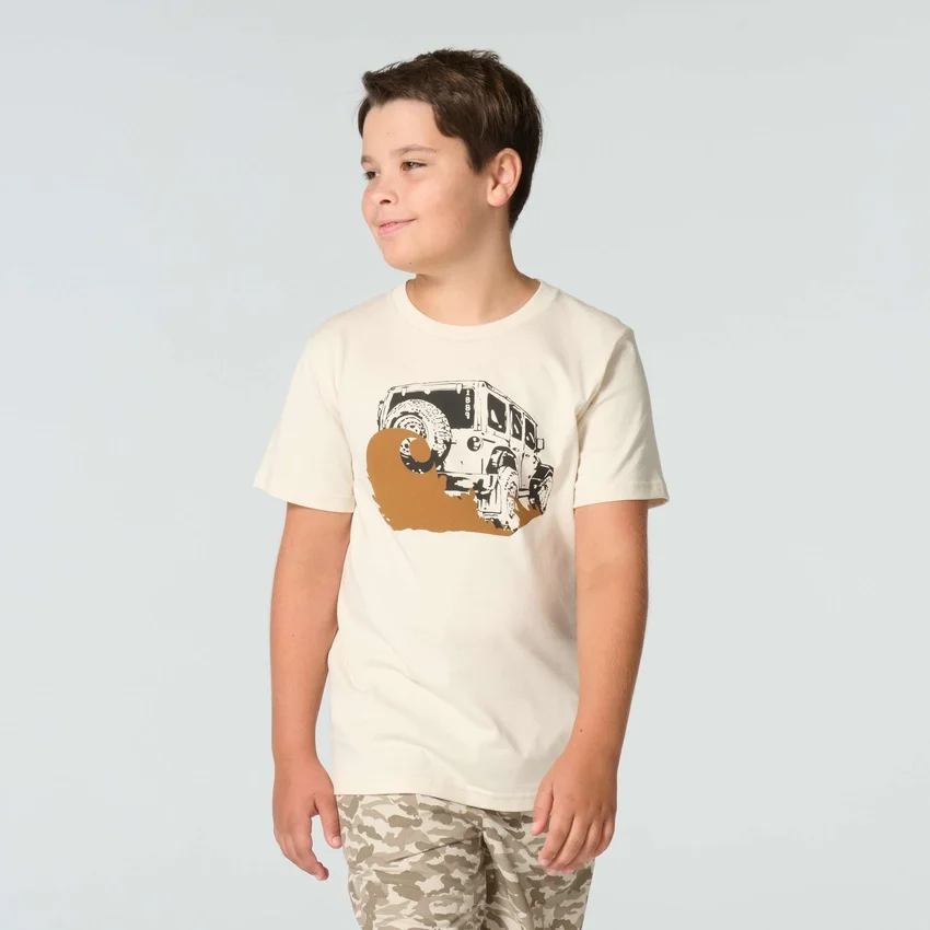 Kortærmet T-shirt med køretøjsmotiv til drenge (børn/småbørn/unge)