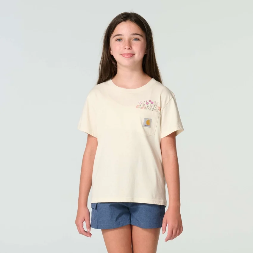 Kortærmet T-shirt med lomme til piger (børn/småbørn/unge)