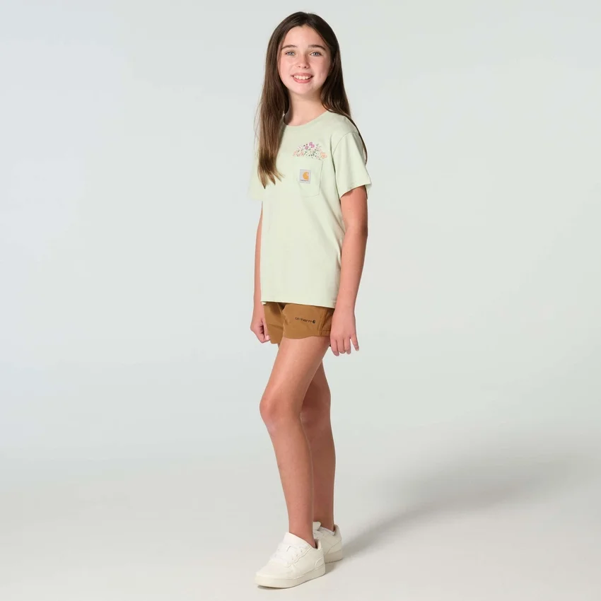 Kortærmet T-shirt med lomme til piger (børn/småbørn/unge)