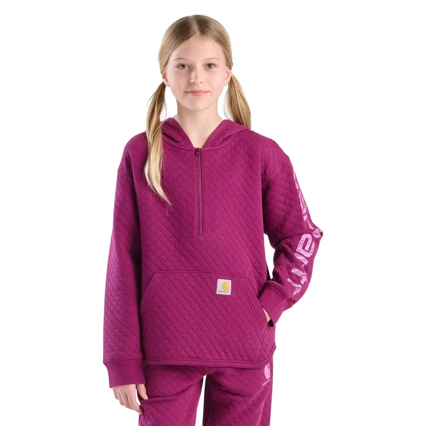 Langærmet, quiltet jersey-sweatshirt med halv lynlås til piger (børn/unge)