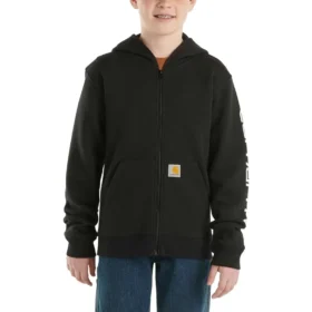 Langærmet sweatshirt med lynlås og logo til drenge (børn/unge)