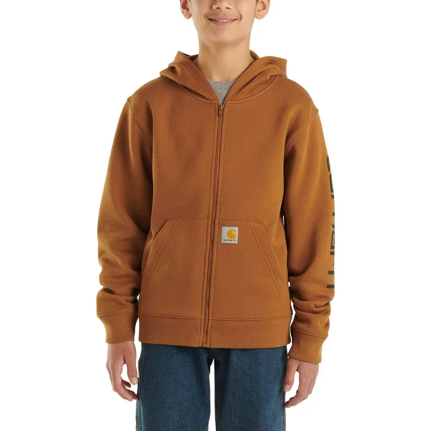 Langærmet sweatshirt med lynlås og logo til drenge (børn/unge)
