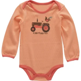Langærmet traktor-bodysuit med løse ærmer til piger (baby)