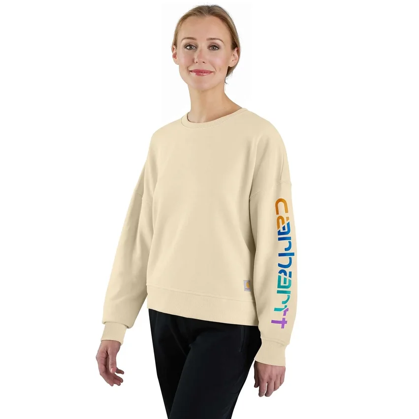 Letvægts-sweatshirt i Tencel med løse ærmer og grafisk mønster på ærmerne til kvinder