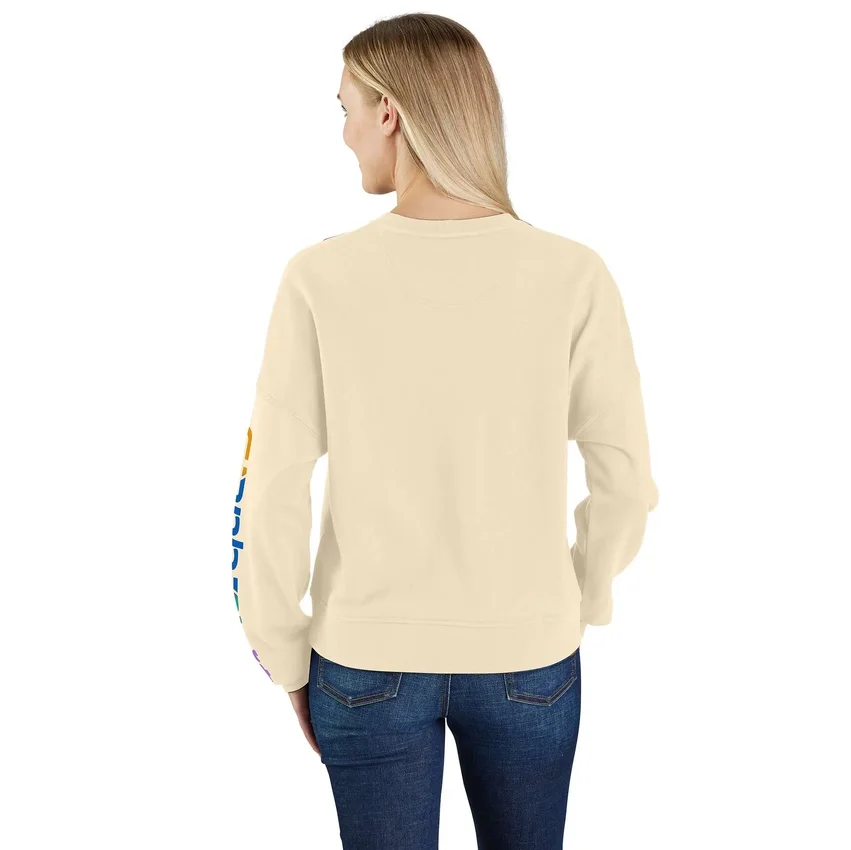 Letvægts-sweatshirt i Tencel med løse ærmer og grafisk mønster på ærmerne til kvinder