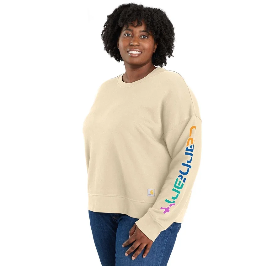 Letvægts-sweatshirt i Tencel med løse ærmer og grafisk mønster på ærmerne til kvinder
