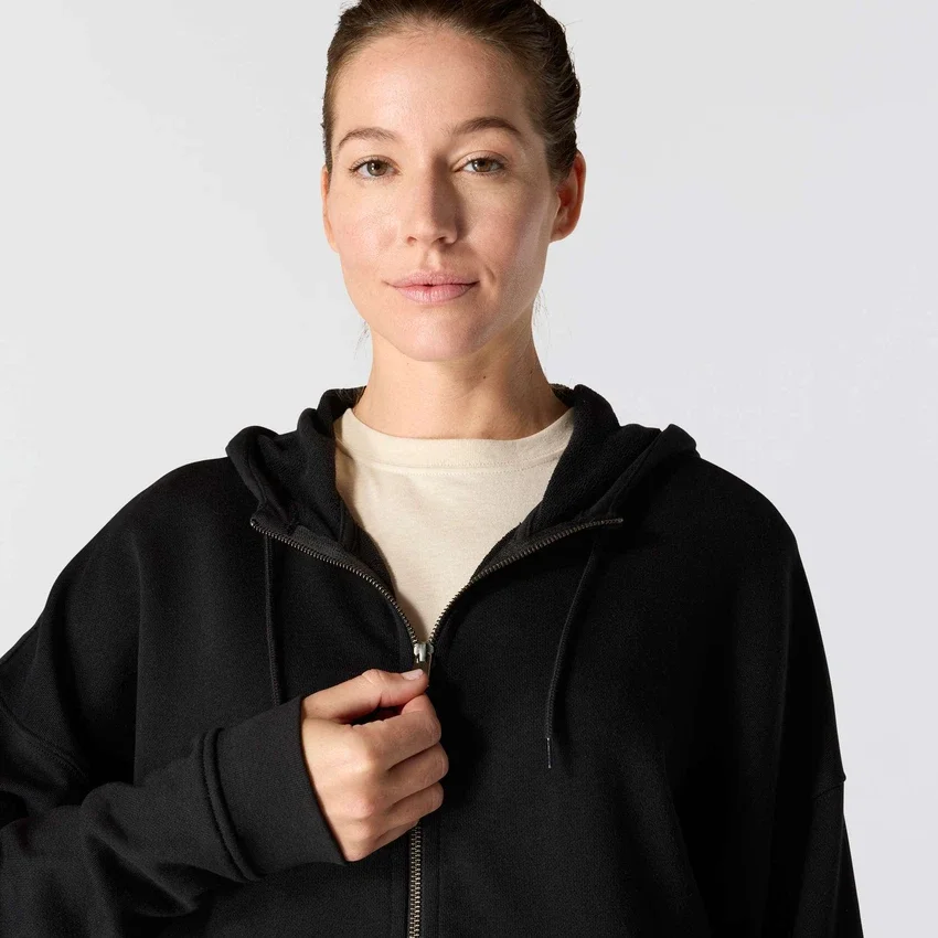 Letvægts-sweatshirt med hætte og gennemgående lynlås i Tencel til kvinder