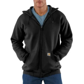 Marquette-sweatshirt med hætte, løs pasform og gennemgående lynlås til mænd