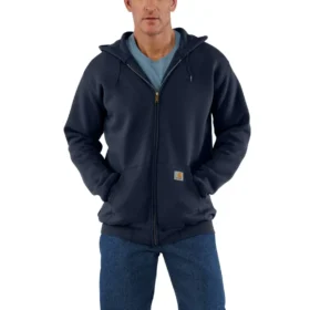 Marquette-sweatshirt med hætte, løs pasform og gennemgående lynlås til mænd