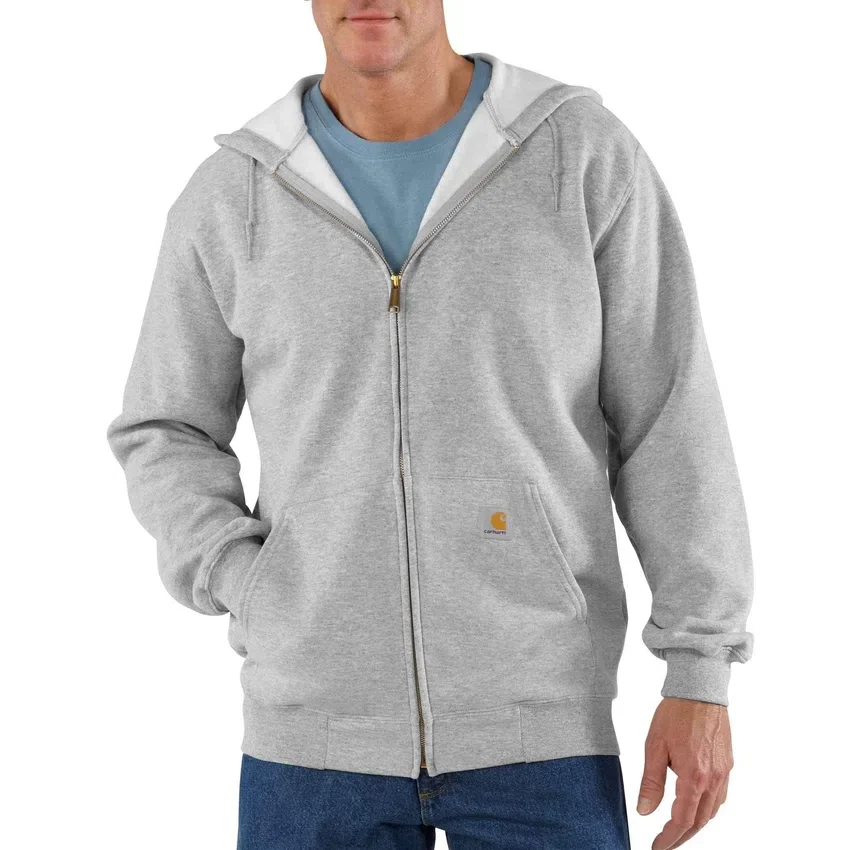 Marquette-sweatshirt med hætte, løs pasform og gennemgående lynlås til mænd