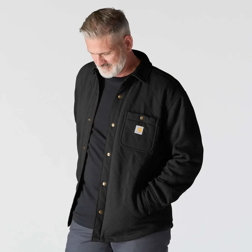 Rain Defender® løstsiddende, kraftig, quiltet skjortejakke med trykknapper foran