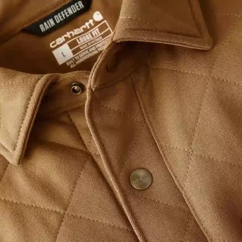 Rain Defender® løstsiddende, kraftig, quiltet skjortejakke med trykknapper foran