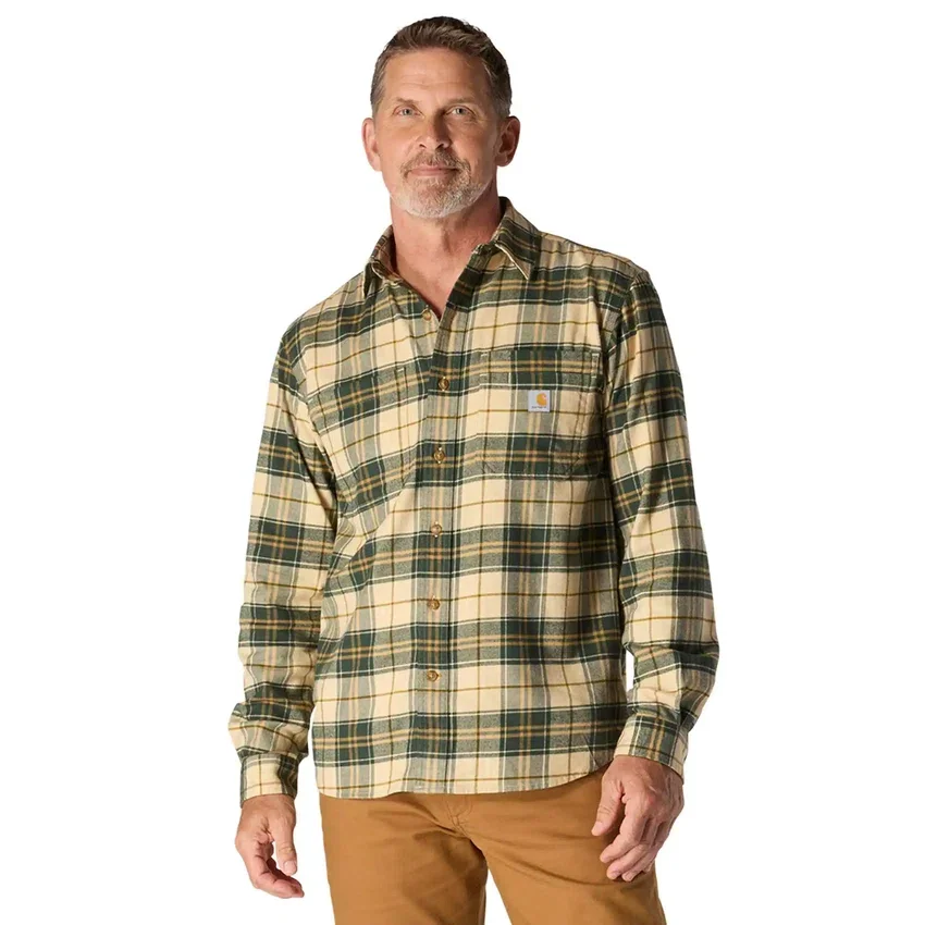 Rugged Flex™ afslappet pasform, mellemkraftig flannel, skjorte med lange ærmer og terner