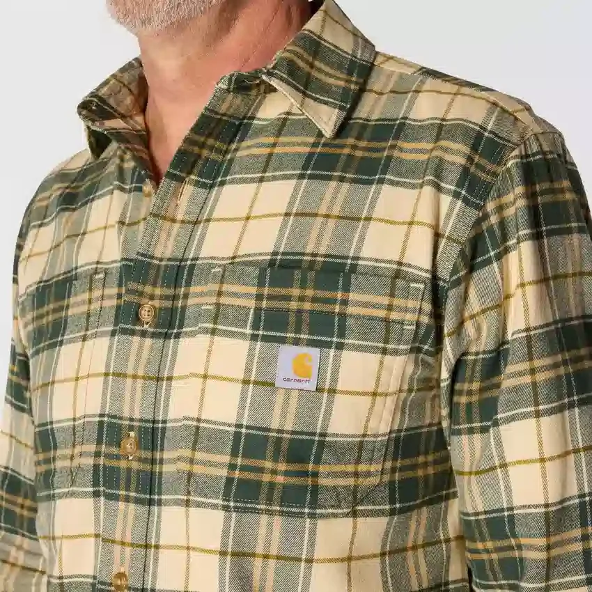 Rugged Flex™ afslappet pasform, mellemkraftig flannel, skjorte med lange ærmer og terner