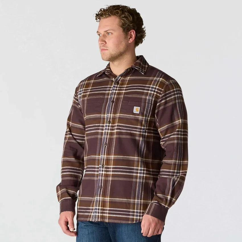 Rugged Flex™ afslappet pasform, mellemkraftig flannel, skjorte med lange ærmer og terner