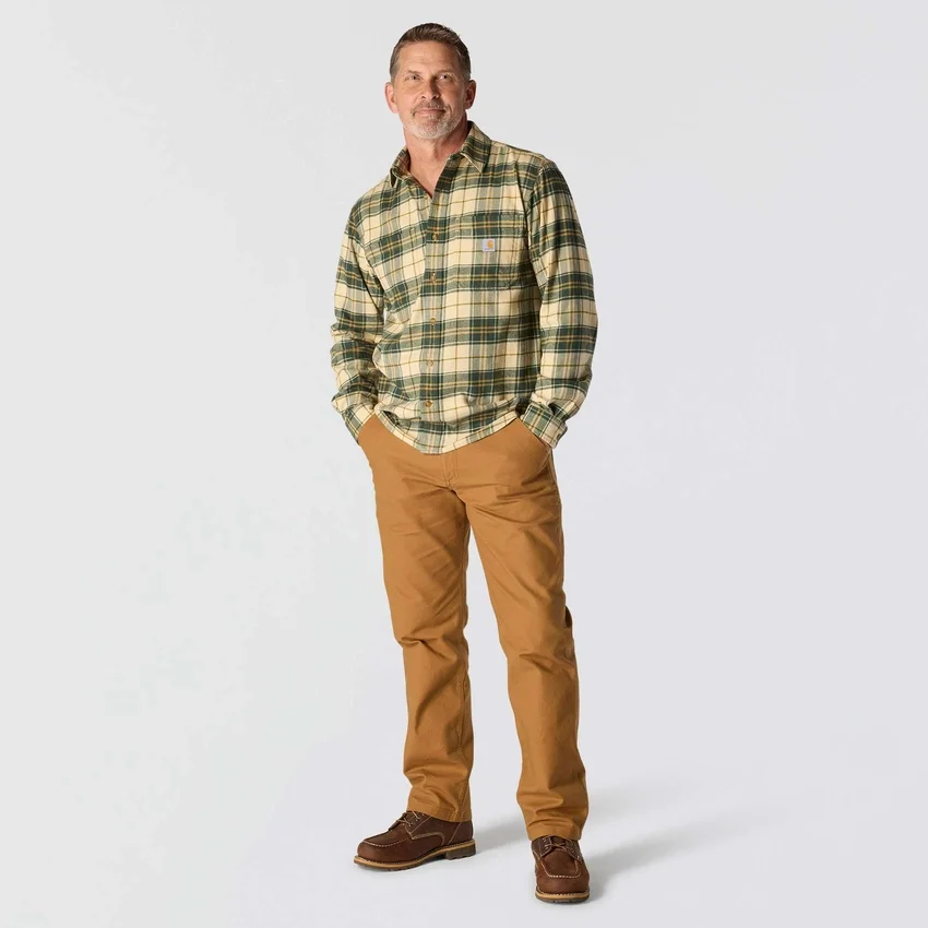 Rugged Flex™ afslappet pasform, mellemkraftig flannel, skjorte med lange ærmer og terner