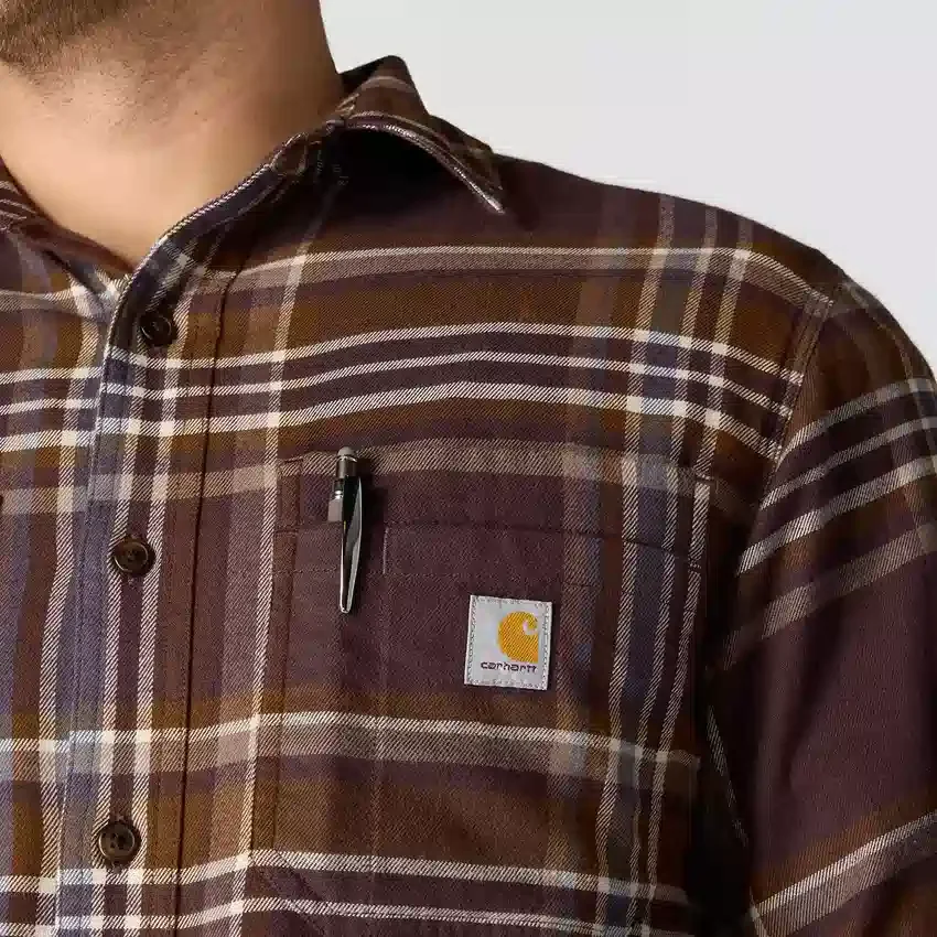 Rugged Flex™ afslappet pasform, mellemkraftig flannel, skjorte med lange ærmer og terner