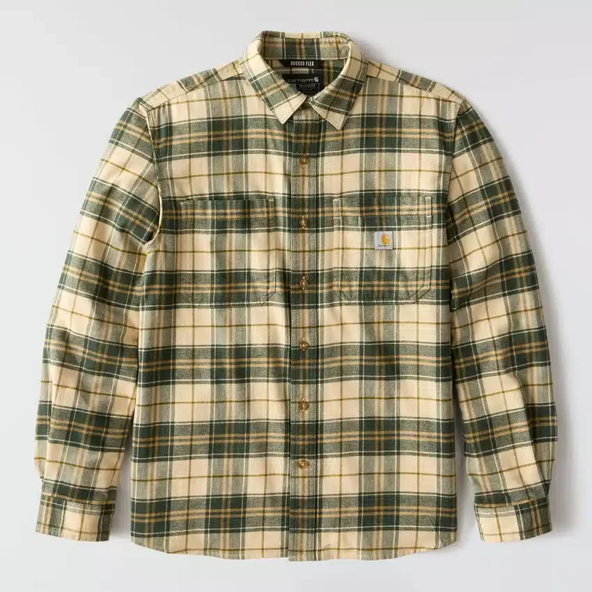 Rugged Flex™ afslappet pasform, mellemkraftig flannel, skjorte med lange ærmer og terner