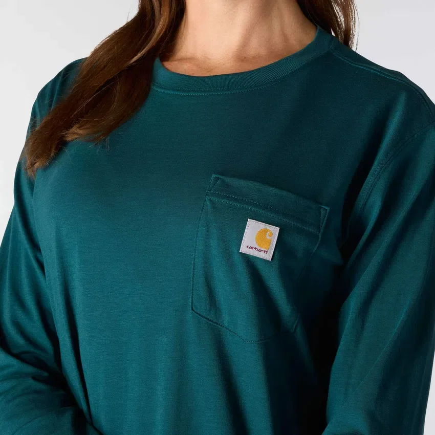 Tencel-skjorte med lomme, løse ærmer og rund hals til kvinder