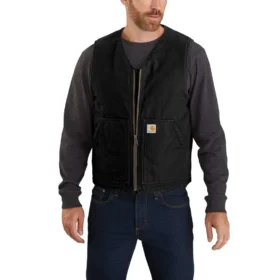 Vest til mænd i vasket duck-stof med robust sherpa-foring